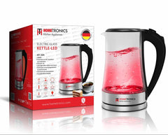 HomeTronics γυάλινος ηλεκτρικός βραστήρας νερού 2200W 1.7 lt με LED φωτισμό σε ασημί χρώμα
